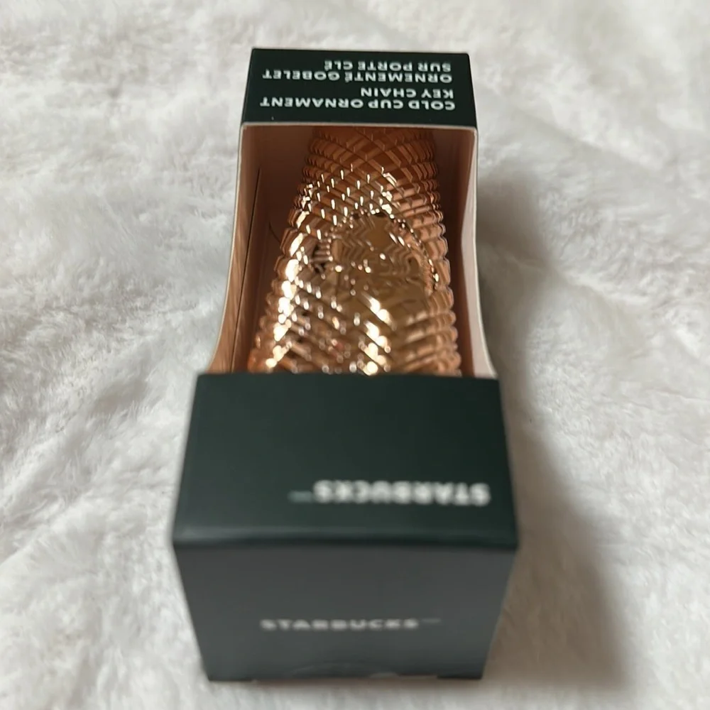 Starbucks Holiday 2023 Metallic Mirror Rose Gold Jeweled Ornament / Key Chain